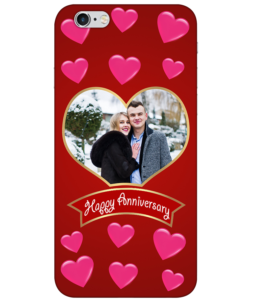 Happy Anniversary Pink Heart Pattern With Maroon Background Customised Standard Mobile Cover in Material SOFT SILICONE