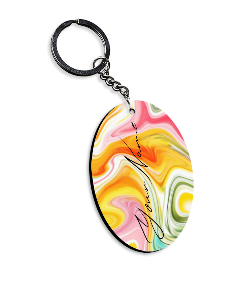 Your Name Multicolor Liquid Marble Artwork Customised Oval Key Chains