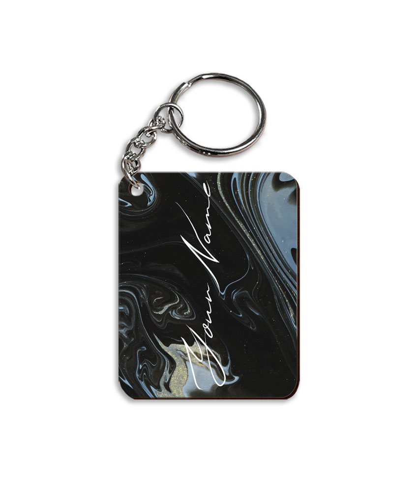 Your Name Grey Black Liquid Marble Artwork Customised Rectangle Key Chains