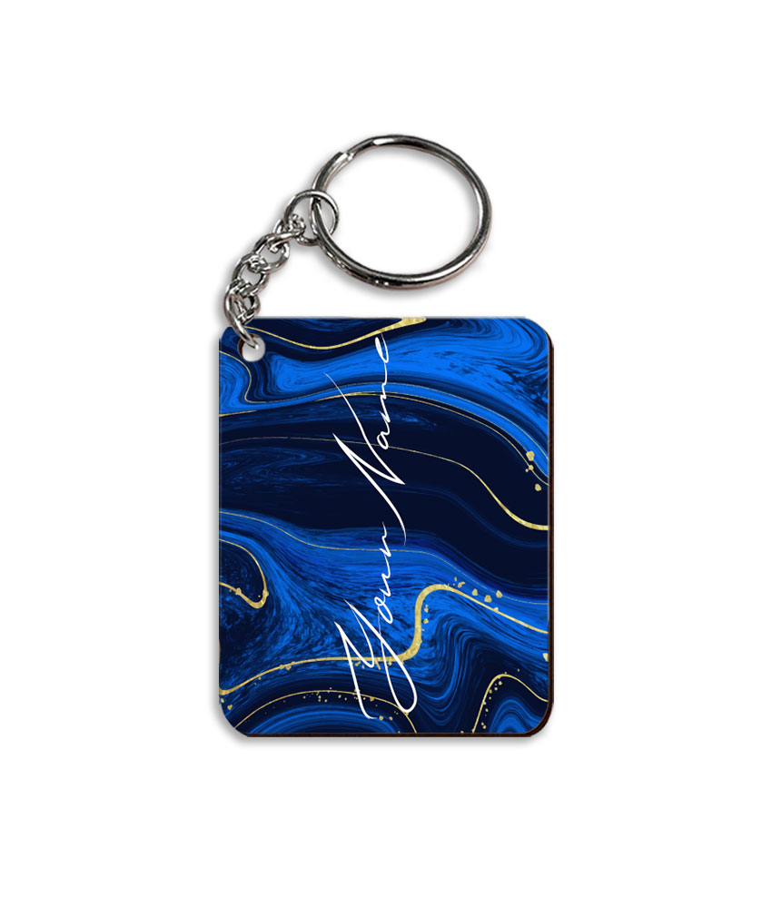 Your Name Golden Blue Liquid Marble Artwork Customised Rectangle Key Chains