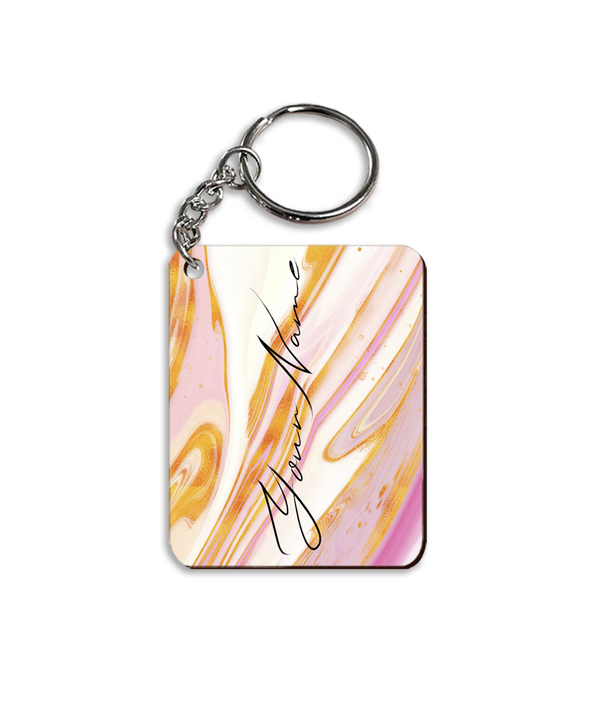 Your Name Golden Pink Liquid Marble Artwork Customised Rectangle Key Chains