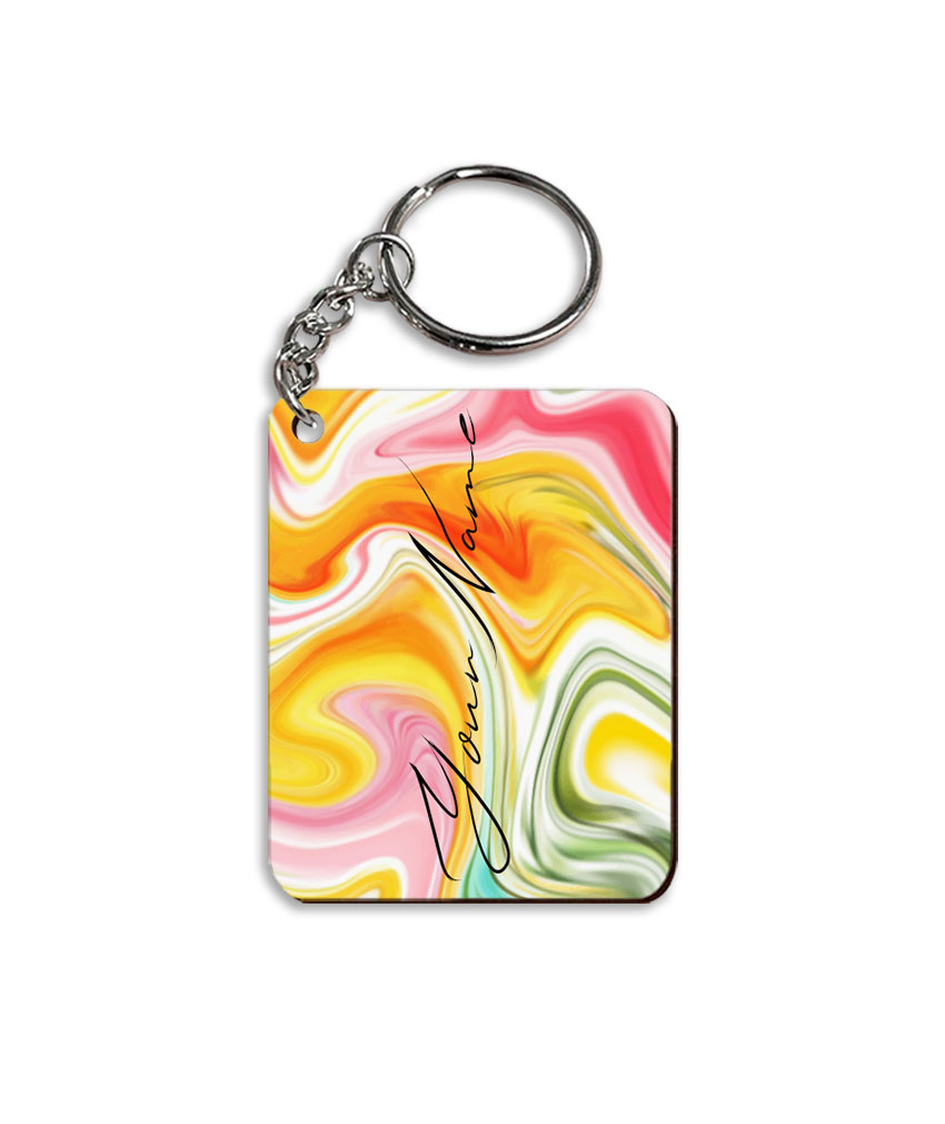 Your Name Multicolor Liquid Marble Artwork Customised Rectangle Key Chains