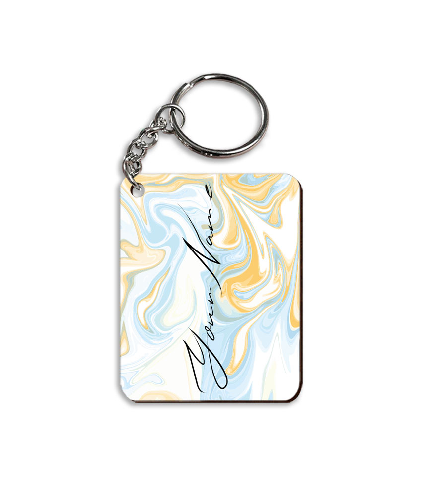 Your Name Golden Blue Abstract Paintmix Design Customised Rectangle Key Chains