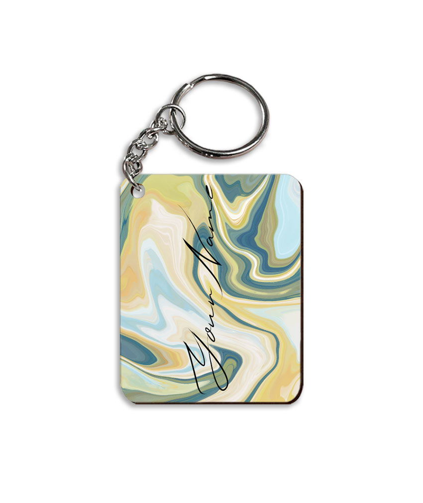 Your Name Gold Olive Green Liquid Marble Artwork Customised Rectangle Key Chains