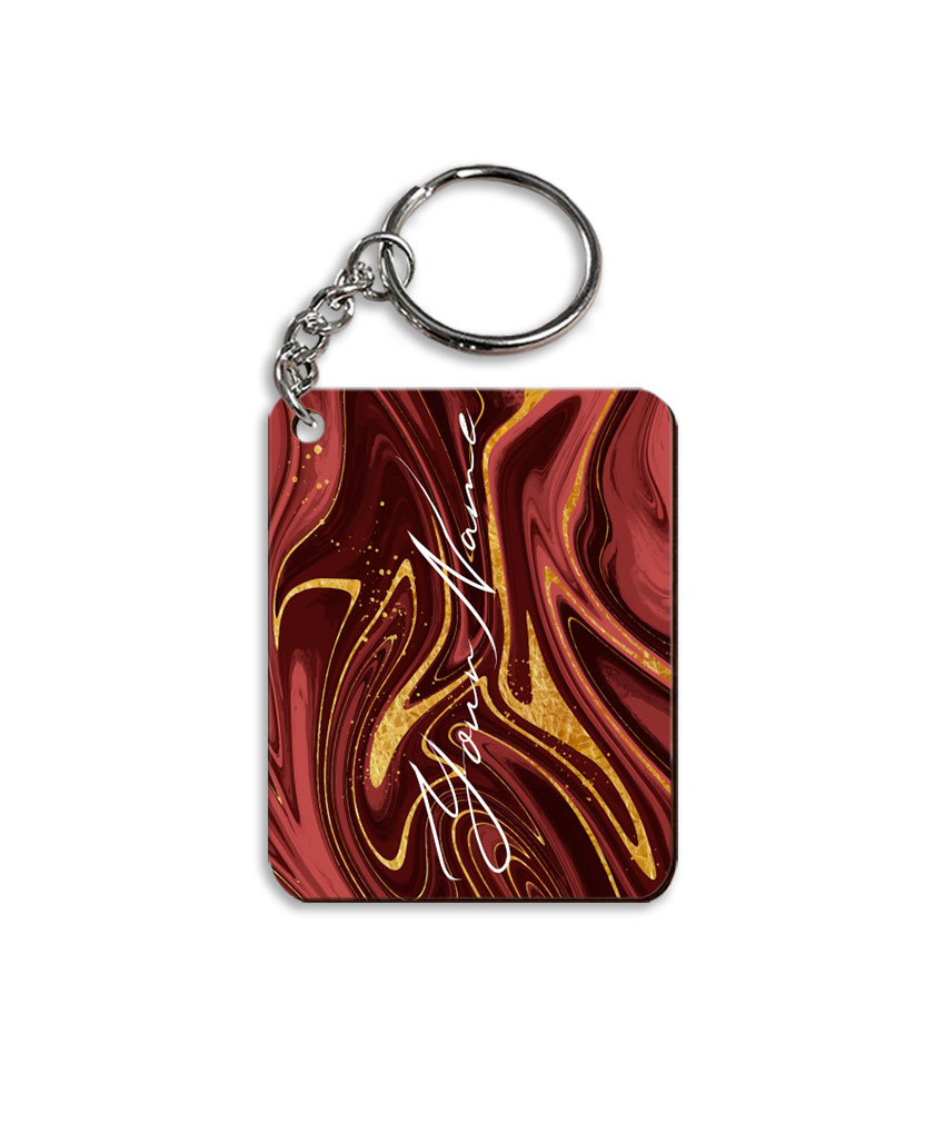 Your Name Golden Maroon Liquid Marble Artwork Customised Rectangle Key Chains