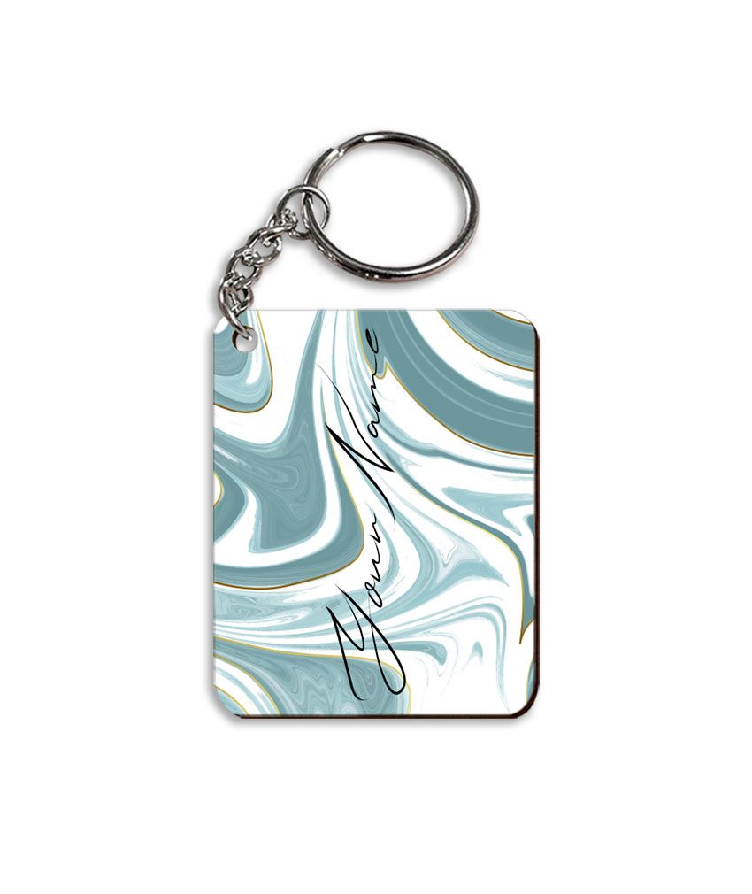 Your Name White Blue Abstract Paintmix Design Customised Rectangle Key Chains