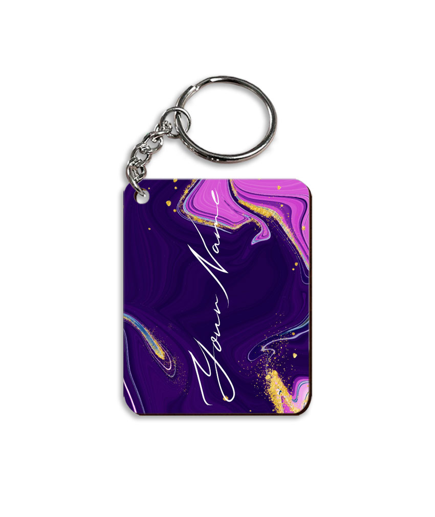 Your Name Magenta Purple Liquid Marble Artwork Customised Rectangle Key Chains