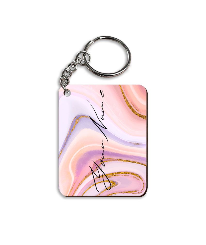 Your Name Pink Purple Liquid Marble Artwork Customised Rectangle Key Chains