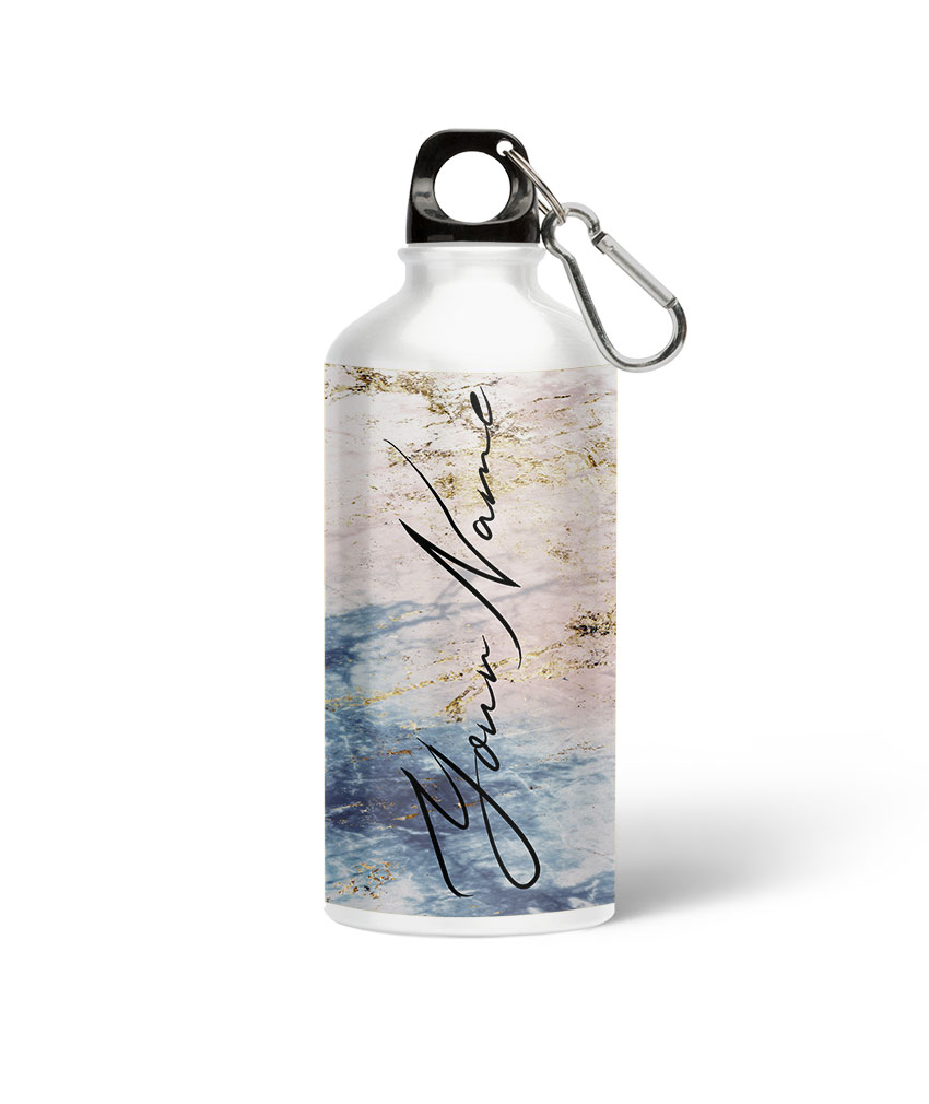 Your Name Grey Beige Marble Texture Custom Printed Metallic Sipper