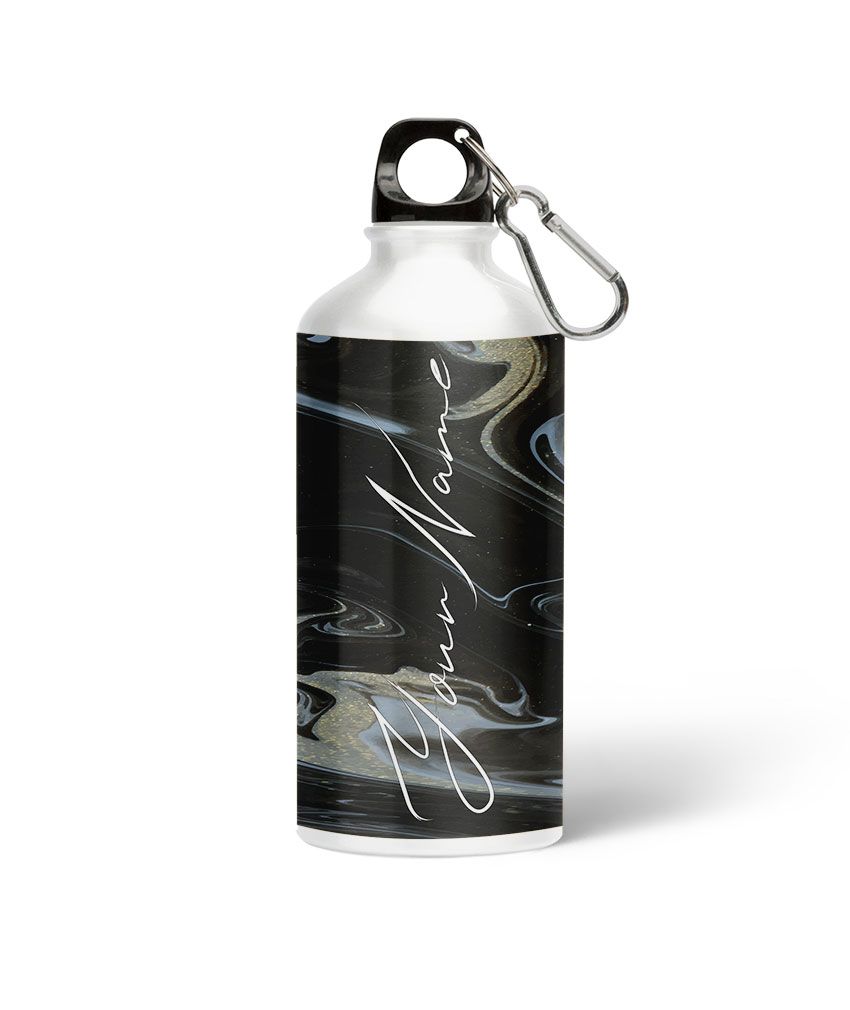 Your Name Grey Black Liquid Marble Artwork Custom Printed Metallic Sipper