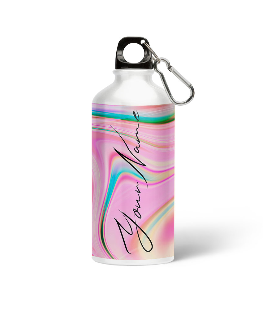 Your Name Blue Pink Liquid Marble Artwork Custom Printed Metallic Sipper