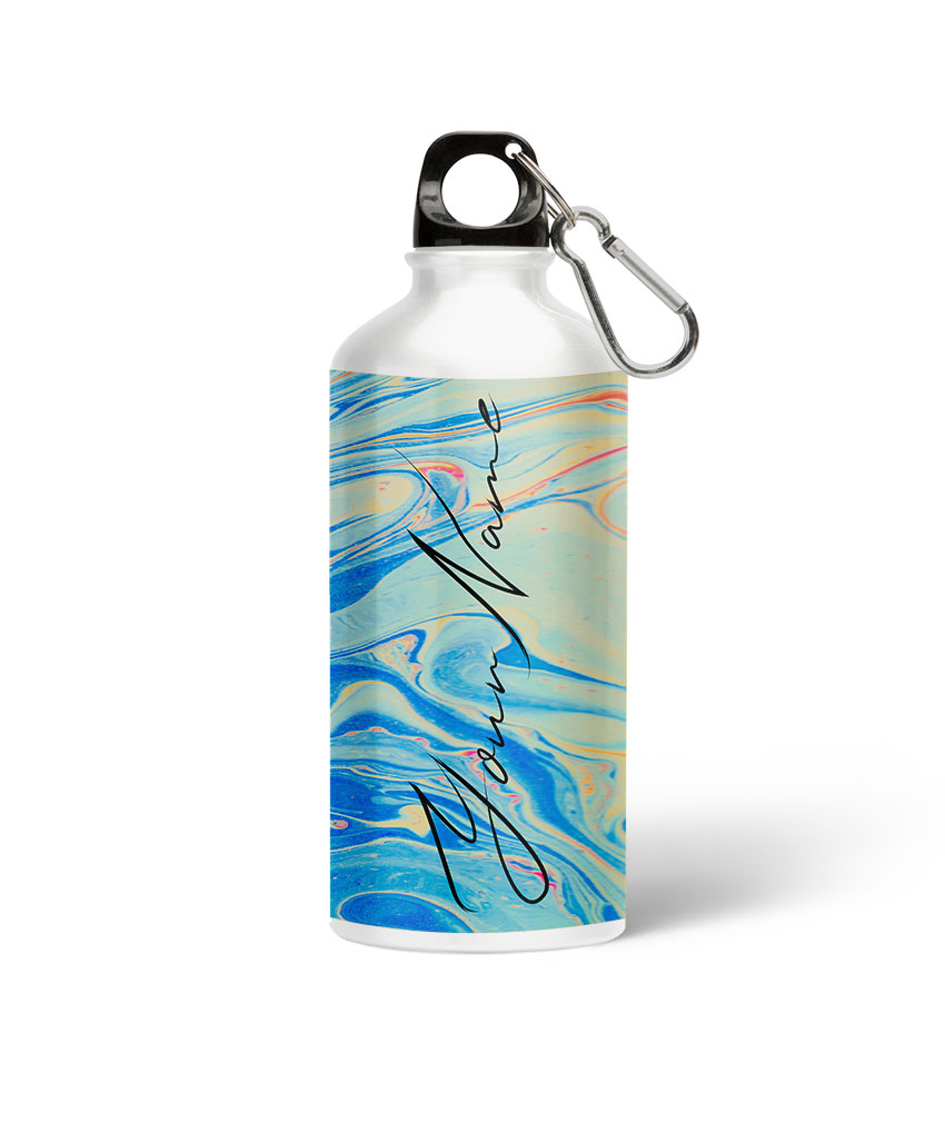 Your Name Yellow Blue Liquid Marble Artwork Custom Printed Metallic Sipper