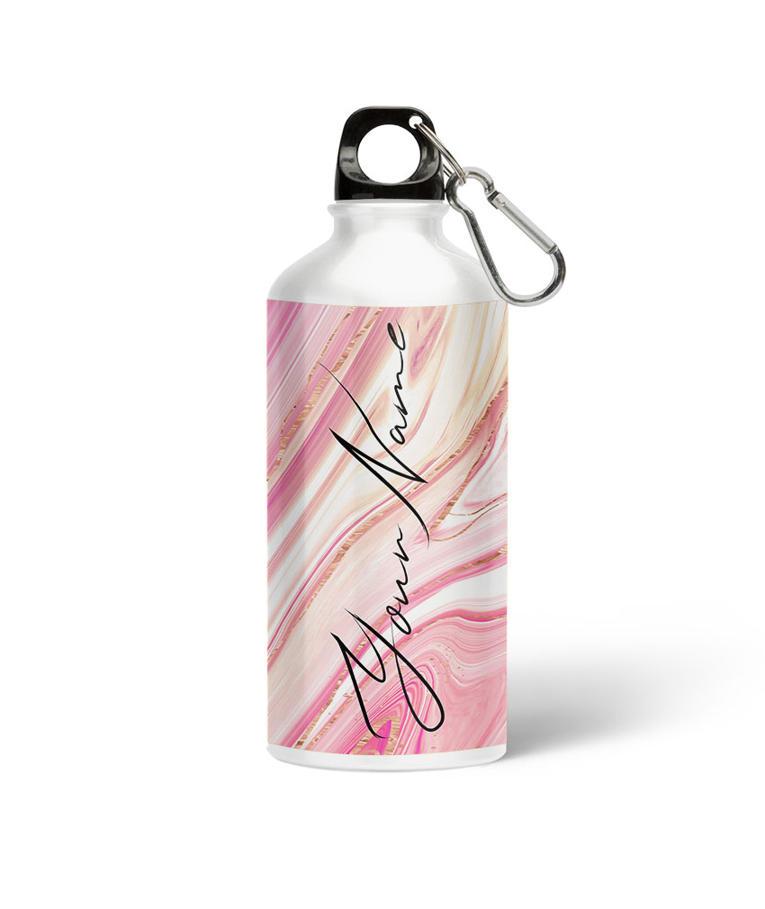 Your Name Pearl White Pink Liquid Marble Artwork Custom Printed Metallic Sipper