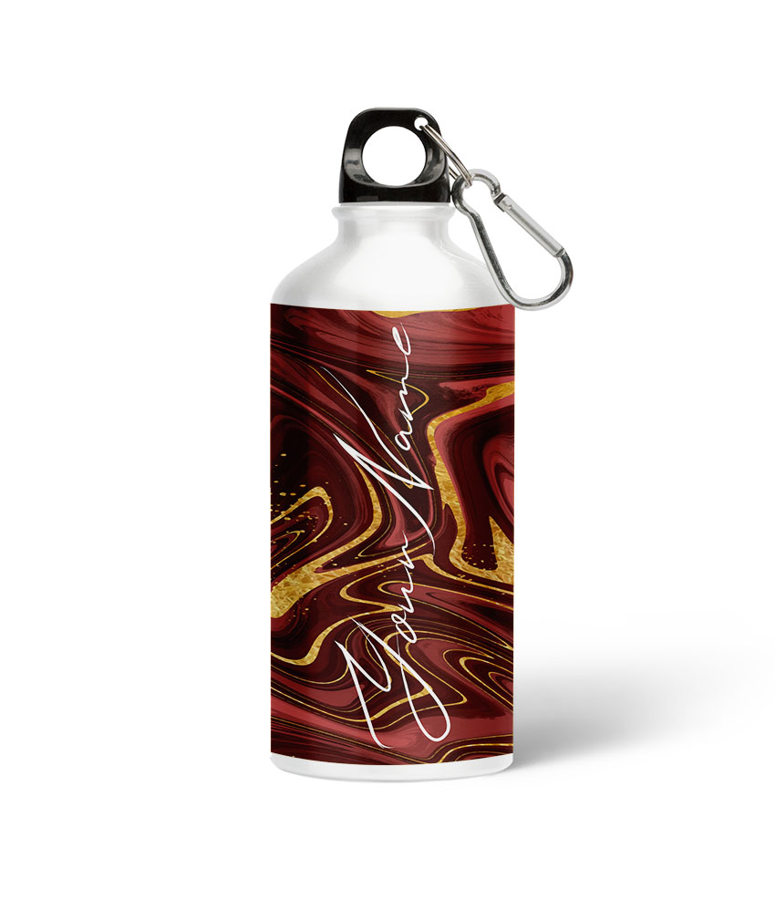 Your Name Golden Maroon Liquid Marble Artwork Custom Printed Metallic Sipper