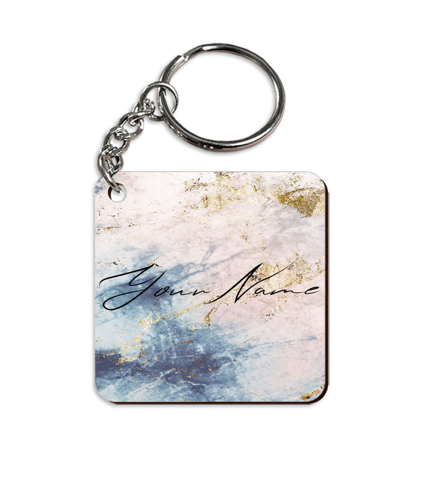 Your Name Grey Beige Marble Texture Customised Square Key Chains in Print SINGLE SIDE