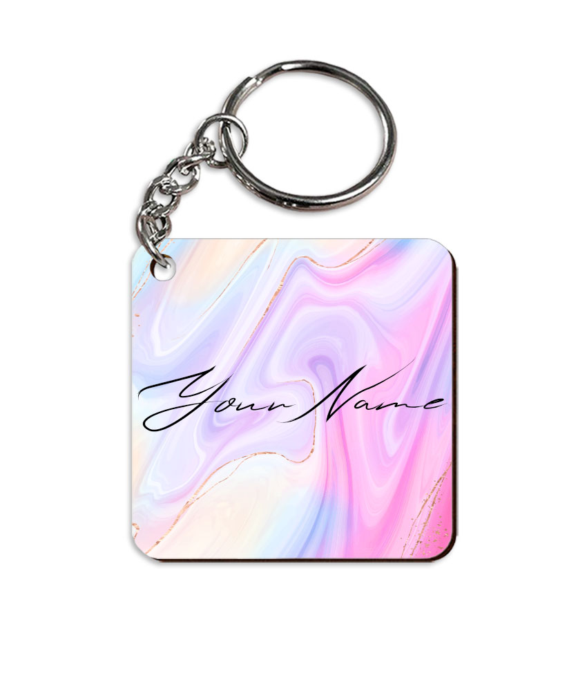 Your Name Multicolor Abstract Paintmix Design Customised Square Key Chains in Print SINGLE SIDE