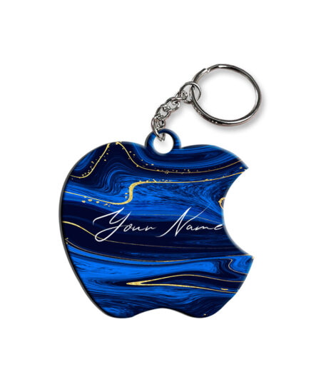 Your Name Golden Blue Liquid Marble Artpiece Customised Apple Key Chains