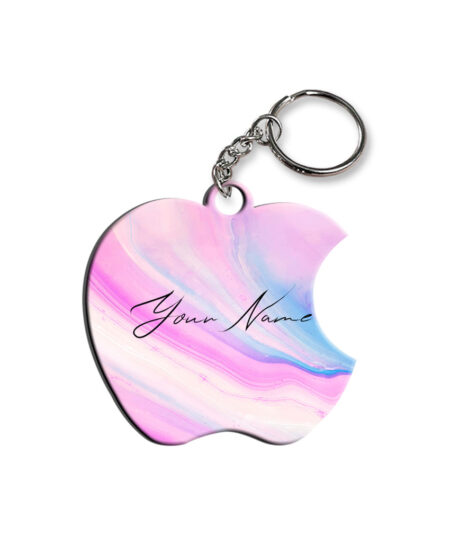 Your Name Pink Blue Liquid Marble Illustration Customised Apple Key Chains