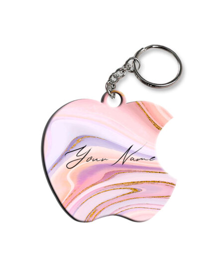 Your Name Pink Purple Liquid Marble Illustration Customised Apple Key Chains