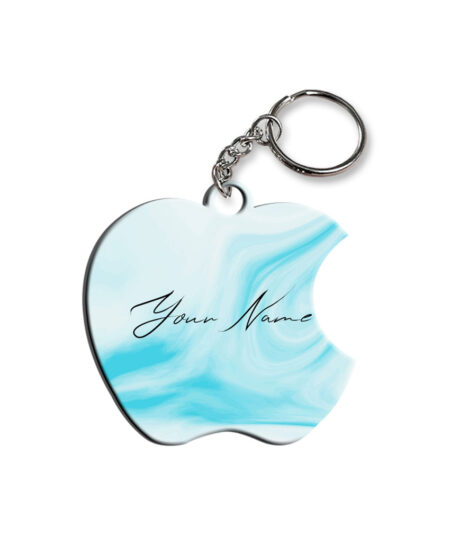 Your Name Blue Stroke Liquid Marble Artpiece Customised Apple Key Chains