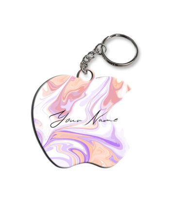 Your Name Peach Purple Liquid Marble Artwork Customised Apple Key Chains