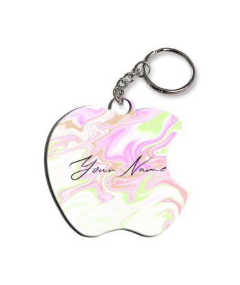 Your Name Green Pink Liquid Marble Artwork Customised Apple Key Chains