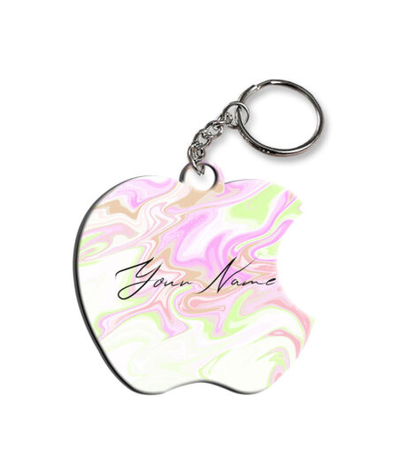Your Name Green Pink Liquid Marble Artwork Customised Apple Key Chains