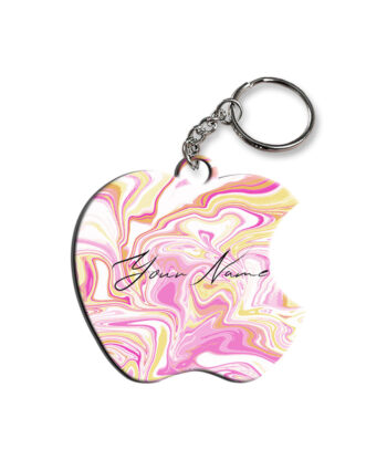 Your Name Gold Magenta Liquid Marble Illustration Customised Apple Key Chains