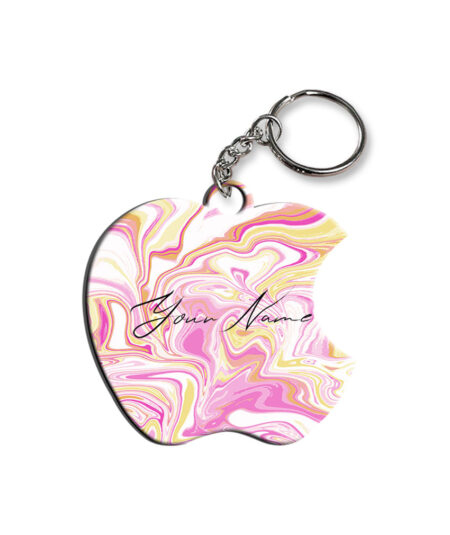 Your Name Gold Magenta Liquid Marble Illustration Customised Apple Key Chains