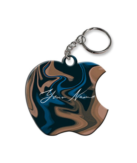 Your Name Blue Brown Paintmix Design Customised Apple Key Chains