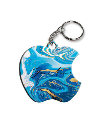 Your Name Blue Gold Liquid Marble Artpiece Customised Apple Key Chains