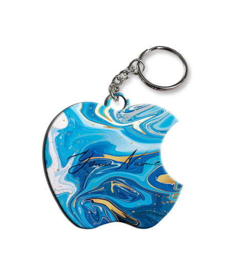 Your Name Blue Gold Liquid Marble Artpiece Customised Apple Key Chains