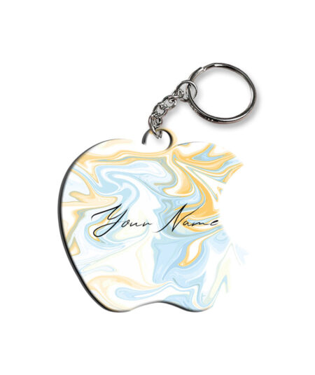 Your Name Yellow Blue Liquid Marble Artwork Customised Apple Key Chains