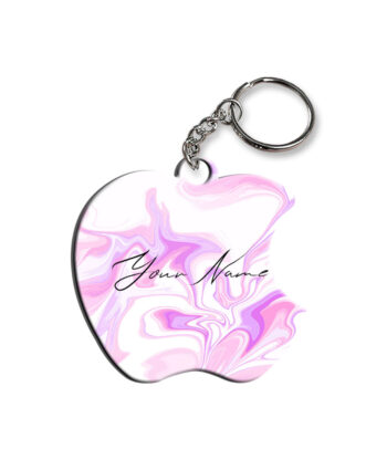Your Name Voilet Pink Liquid Marble Artwork Customised Apple Key Chains