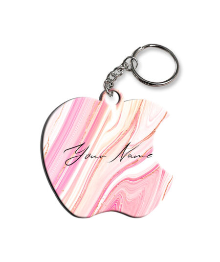 Your Name Pearl White Pink Liquid Marble Illustration Customised Apple Key Chains
