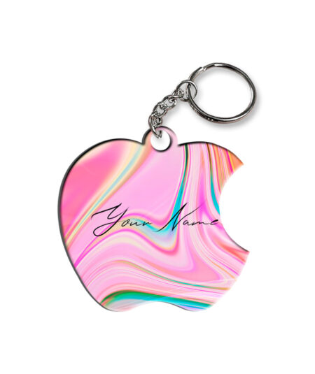 Your Name Cyan Blue Pink Paintmix Design Customised Apple Key Chains