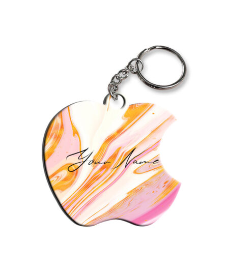 Your Name Golden Pink Liquid Marble Illustration Customised Apple Key Chains