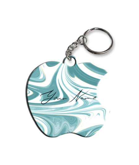 Your Name White Blue Liquid Marble Artwork Customised Apple Key Chains