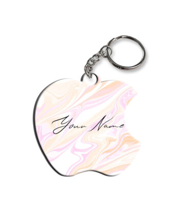 Your Name Peach Pink Liquid Marble Artwork Customised Apple Key Chains