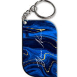 Your Name Golden Blue Liquid Marble Artpiece Customised Curved Rectangle Key Chains