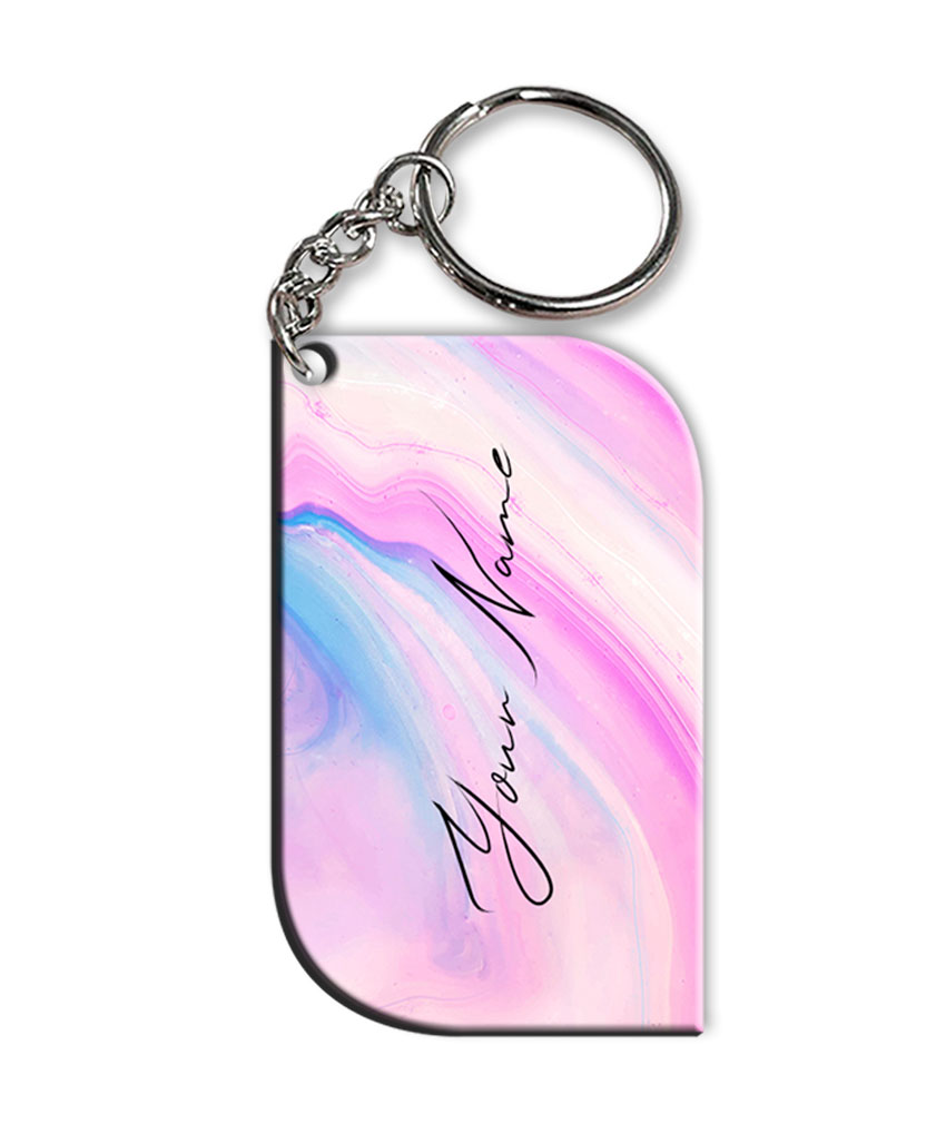 Your Name Pink Blue Liquid Marble Illustration Customised Curved Rectangle Key Chains