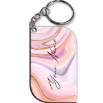 Your Name Pink Purple Liquid Marble Illustration Customised Curved Rectangle Key Chains