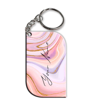 Your Name Pink Purple Liquid Marble Illustration Customised Curved Rectangle Key Chains
