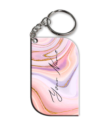 Your Name Pink Purple Liquid Marble Illustration Customised Curved Rectangle Key Chains
