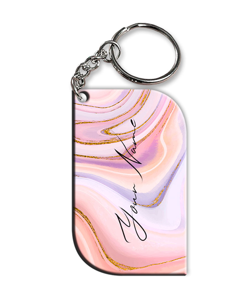 Your Name Pink Purple Liquid Marble Illustration Customised Curved Rectangle Key Chains