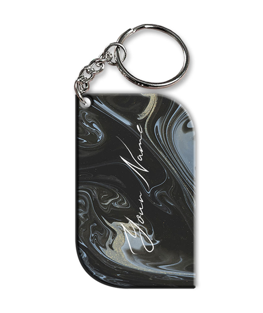 Your Name Grey Black Paintmix Design Customised Curved Rectangle Key Chains