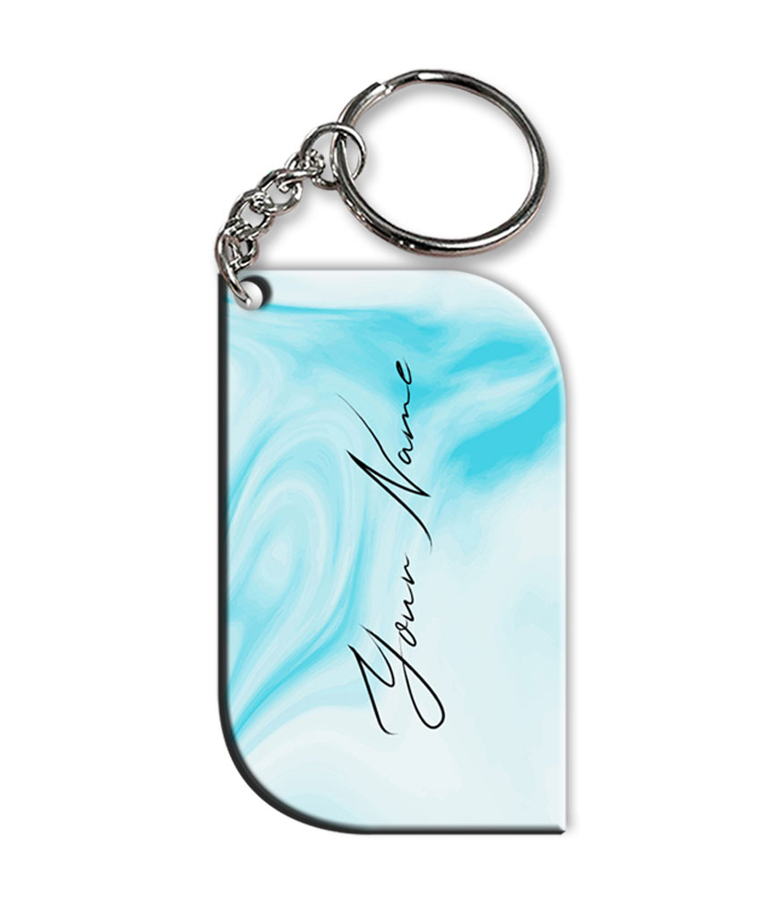 Your Name Blue Stroke Liquid Marble Artpiece Customised Curved Rectangle Key Chains