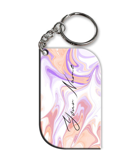 Your Name Peach Purple Liquid Marble Artwork Customised Curved Rectangle Key Chains
