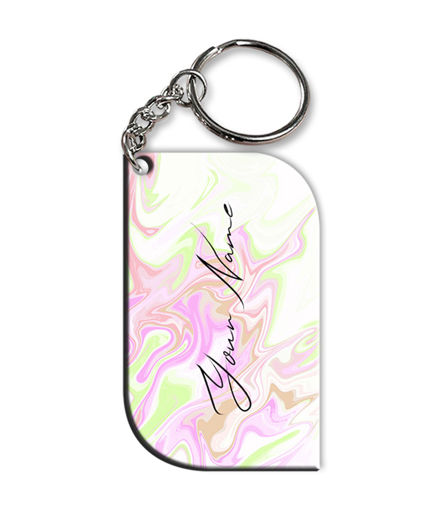 Your Name Green Pink Liquid Marble Artwork Customised Curved Rectangle Key Chains