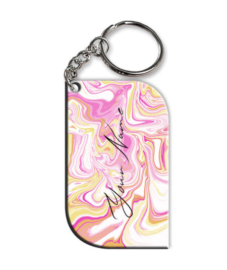 Your Name Gold Magenta Liquid Marble Illustration Customised Curved Rectangle Key Chains